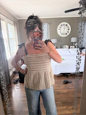 Anthropologie Maeve Soeli textured fringe cotton tank top